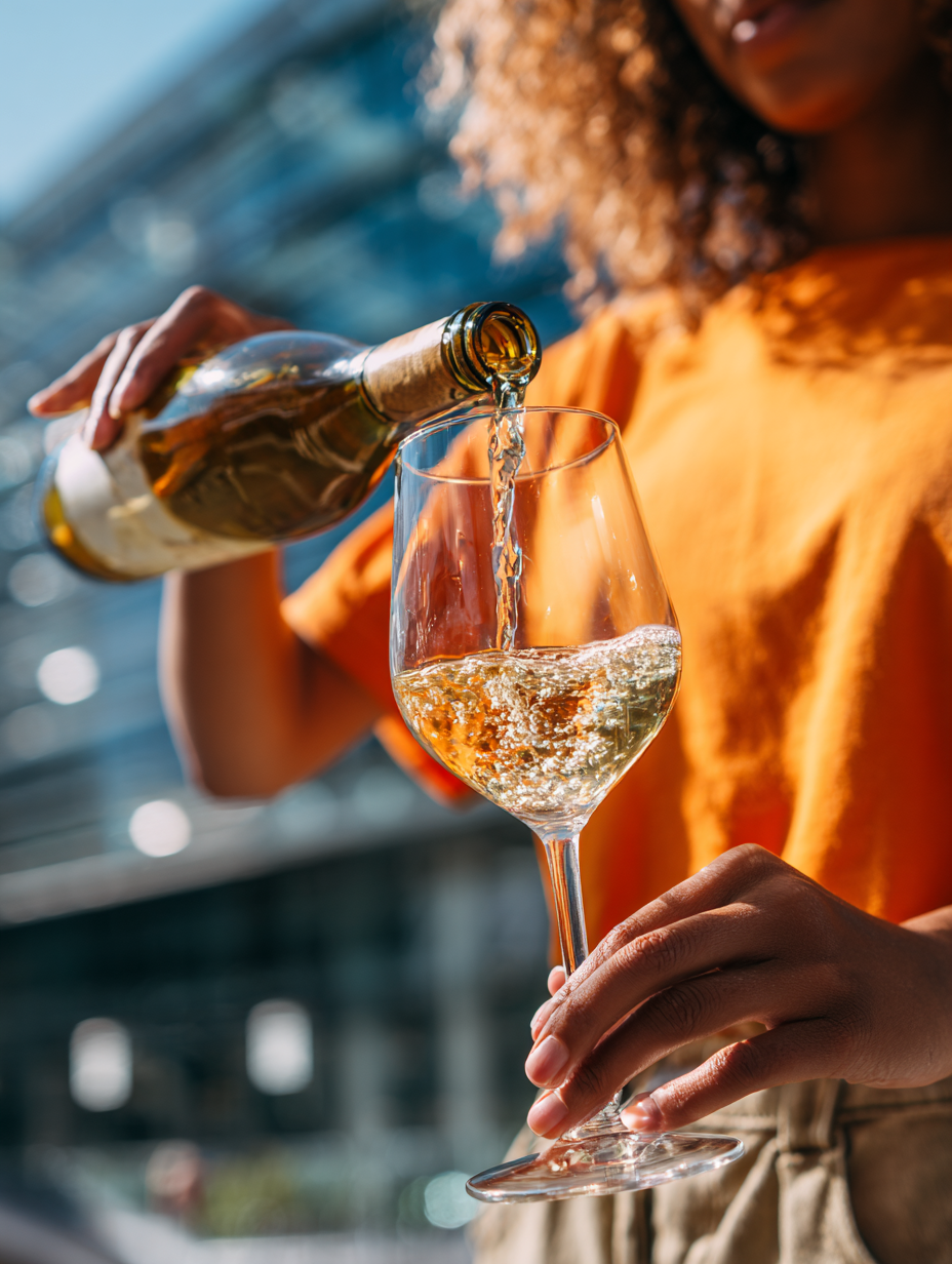 Pouring white wine into a glass